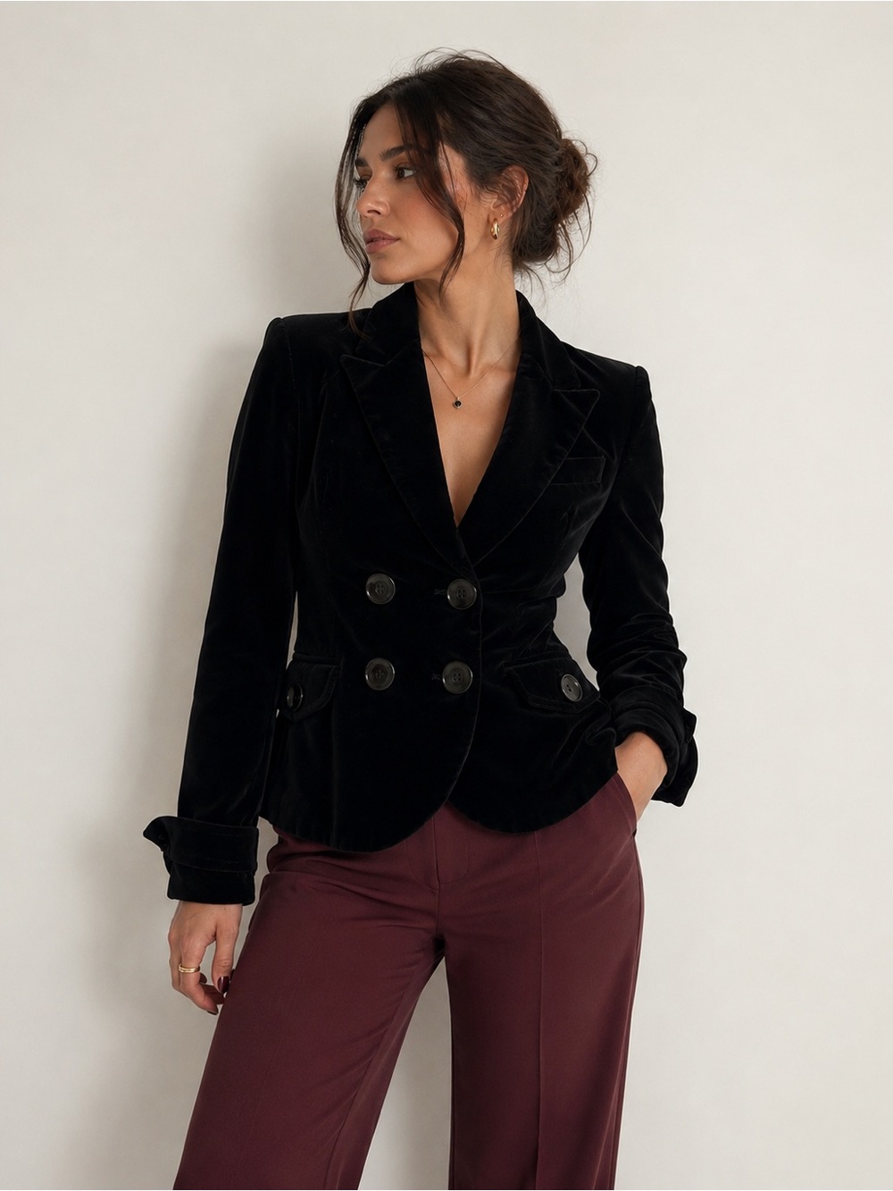 Velvet Blazer Double Breasted Office Siren Dark Academia Preppy Tops Y2K Medium